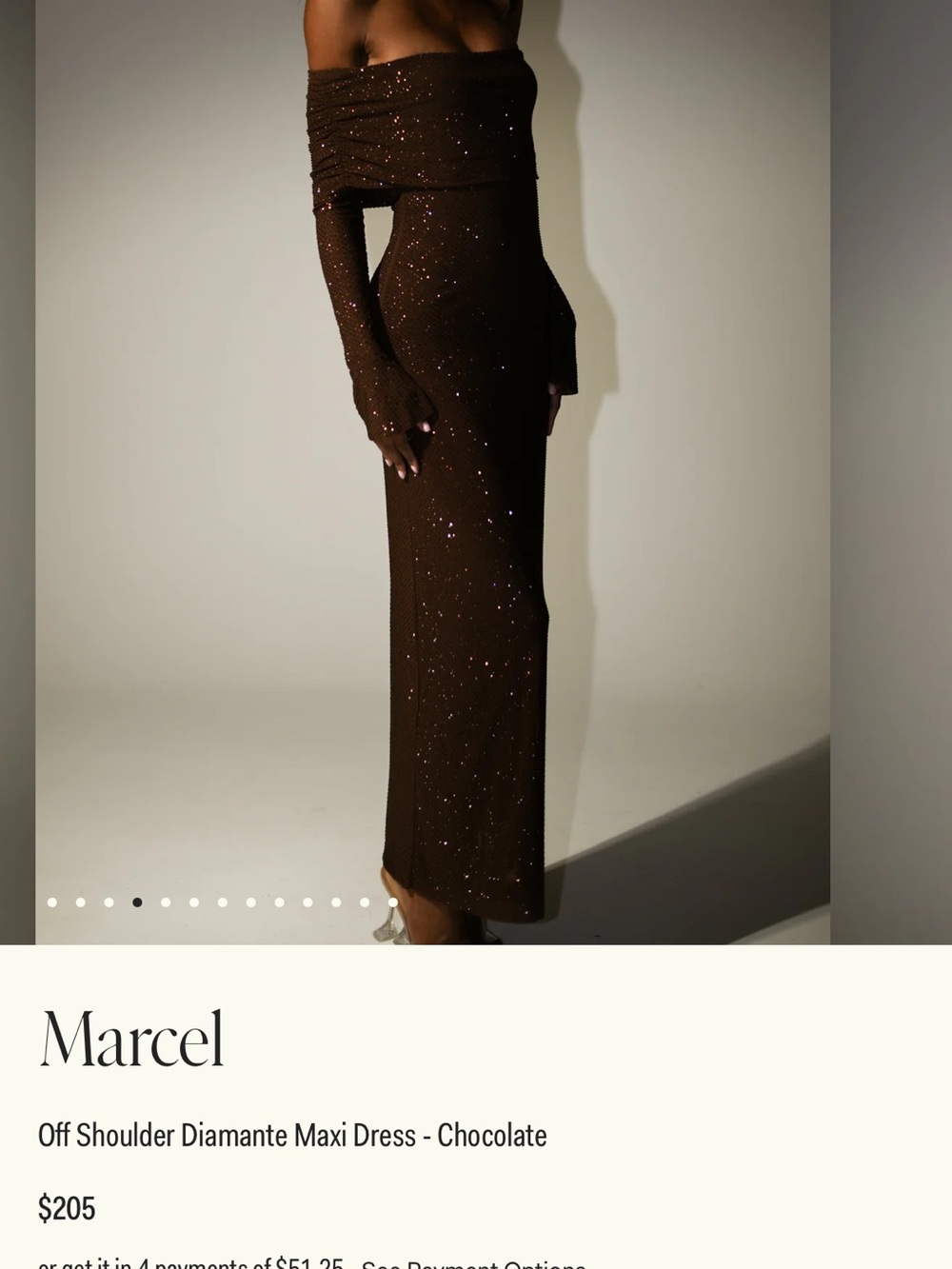 Meshki Marcel Off Shoulder Diamante Maxi Dress Chocolate M - Picture 6 of 6